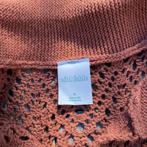 Wild Fable size small brown crochet beach coverup button up polo thumbnail 3