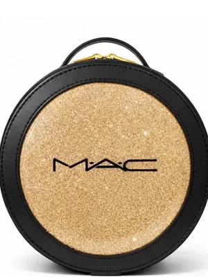 MAC Cosmetics Gold Glitter Round Cosmetic Case with Black Trim thumbnail 7
