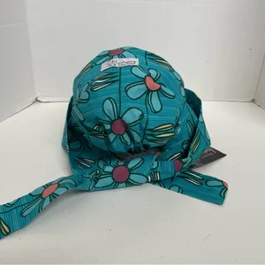 Harmony Scrub Hat Floral Lightweight Elastic Band Retro Boho Cotton Green USA thumbnail 4