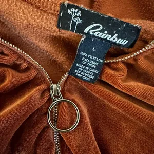Rust Orange Velvet Crop Hoodie Full Zip Y2K Long Sleeve Ruched 70s Fall thumbnail 5