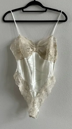 Victoria's Secret Women's Cream Satin Lace Bodysuit Small thumbnail 1
