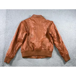 Faux Leather Bomber‎ Jacket Women 1X Cognac Brown Moto Zip Up Edgy Grunge Biker thumbnail 3