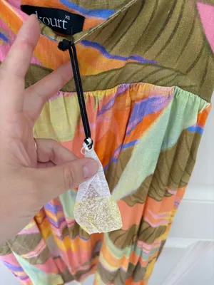 Revolve Kourt Pink Green Tropical Print Square Neck Ruffled Linen Mini Dress NWT XS thumbnail 8