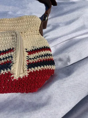 Woven tan red and blue purse thumbnail 3