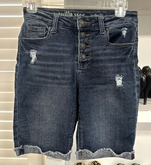 Vanilla Star Juniors Distressed Denim Burmuda Shorts 26/3 thumbnail 1