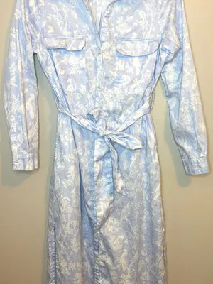 Roller Rabbit Blue White Toile Bird Floral Belted Shirt Dress Size S thumbnail 2