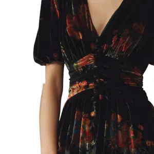 NWOT Anthropologie Katerina Button Front Midi Dress Black Velvet Floral Small thumbnail 3