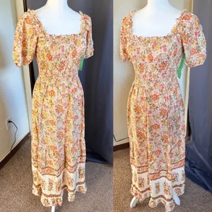 NWT Kindred Petite S Floral Smocked Maxi Dress Cottagecore Boho Prairie thumbnail 9