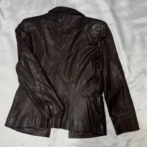 Women’s Dark Brown Leather Blazer Jacket Size L thumbnail 7