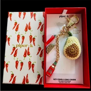 Betsey Johnson Piper K Knit Avocado Multi Charm Keychain Bag Purse Southwestern‎ NWT thumbnail 2