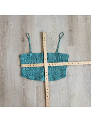 American Eagle NWOT Women's Green Striped Shirred Bandeau Crop Top Size M thumbnail 5