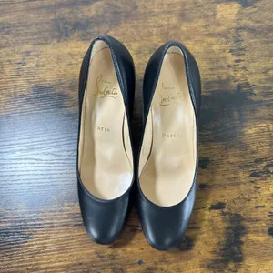 Christian Louboutin Donna 85 Black Leather Silver Spike Block Heel Pumps 35.5 thumbnail 7