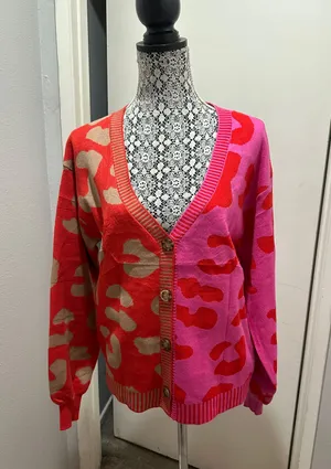 Leopard Color Block Cardigan Multi Size M thumbnail 1