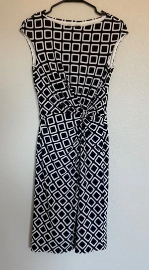 Lauren Ralph Lauren‎ Navy White Geometric Square Twist Waist Sheath Dress 4 thumbnail 1