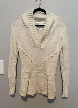 Old Navy Women Cream Cable Knit Shawl Collar Sweater Cotton Lambswool Blend S thumbnail 1