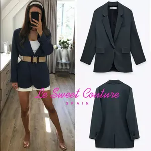 Zara OVERSIZED FLOWY BLAZER NAVY BLUE NEW thumbnail 2
