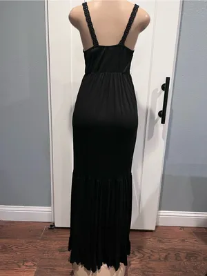 Black Lace crochet Trim Maxi Dress size M sleeveless thumbnail 10