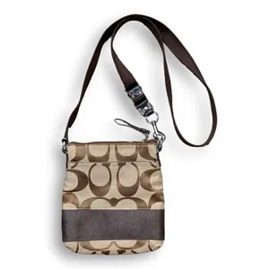Coach Signature Monogram Canvas Crossbody Bag Brown Khaki Y2K Flat Messenger thumbnail 2