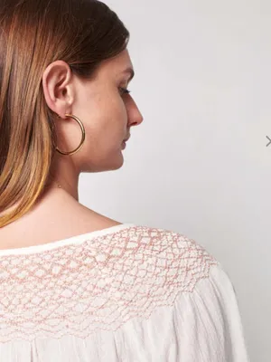 FAHERTY Laura Embroidered Top in Whisper White Smocked Neck‎ Peasant size XS thumbnail 3
