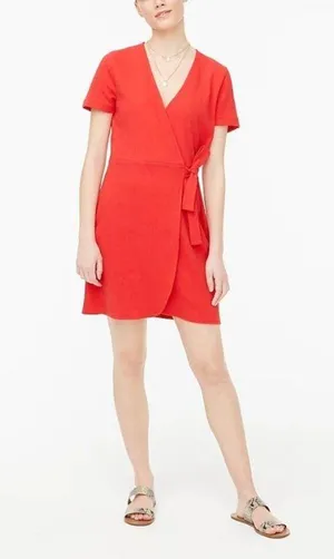 J Crew Factory red textured knit wrap dress sz S thumbnail 2