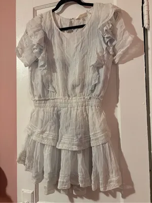 LoveShackFancy Natasha Tie Dye Baby Blue Viscose Ruffle Mini Dress thumbnail 4