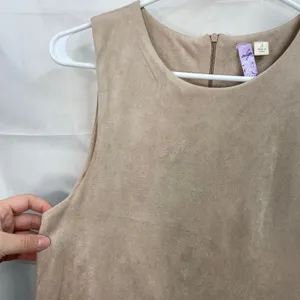 Alya Anthropologie women's tan faux suede cutout floral sleeveless stretch dress thumbnail 2