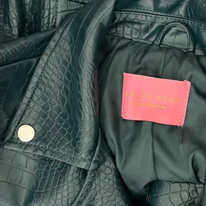 AZALEA WANG Nolla Faux Fur Arms Croc Moto Jacket Jade Green Vegan Leather Medium thumbnail 12