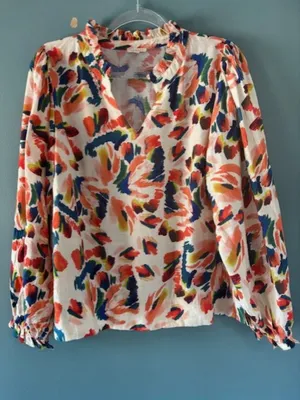 Jodifl Womens Long Sleeve Floral Ruffle V Neck Blouse M Boho Bright Statement thumbnail 2
