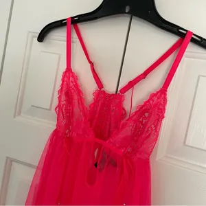 Victoria’s Secret Neon Pink Sheer Lace Babydoll Slip Sz Medium Intimates thumbnail 6