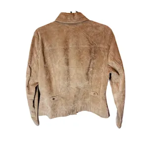 Coldwater Creek Women's L 100% Leather Suede Jacket Tan Western Jean Jacket thumbnail 3