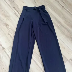 H&M Navy Blue Women’s Belted Trousers thumbnail 2