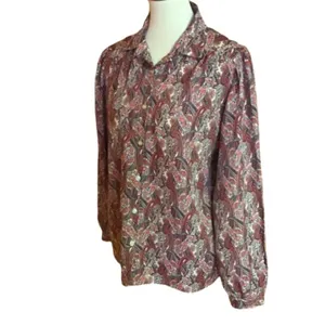 Vintage Paisley Button Up Blouse Boho Retro Long Sleeve Top Size L Relaxed Fit thumbnail 2