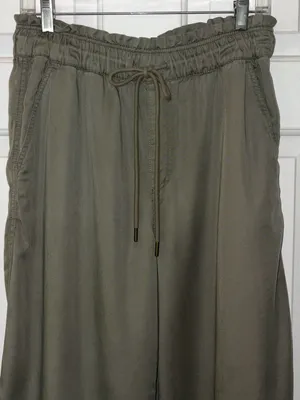 Loft Olive Wide Leg Drawstring Waist Crop Pants W/ Pockets thumbnail 2