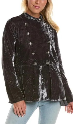 Free People Military Victorian Jacket Goth Dark Gray Velvet Intricate Buttons S thumbnail 1