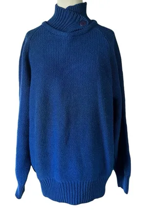 Vintage GAP Royal Blue Shaker Knit Sweater Button Neck Women’s size Medium 80s thumbnail 1