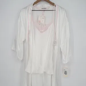 Linea Donatella Bride Satin Wrap Robe Set Women M Beige Pink Tie Waist Sleepwear thumbnail 6