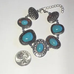 Faux Turquoise Stone Vintage-Style Silver Tone Bracelet thumbnail 4