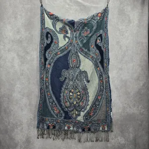 Coldwater Creek Blue‎ Embroidered Pashmina Floral Paisley Wrap Shawl Scarf OS thumbnail 2