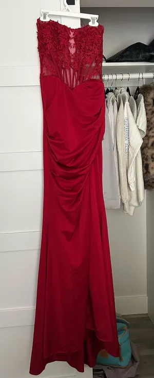 Prom Dress Windsor Red Strapless Slit thumbnail 1