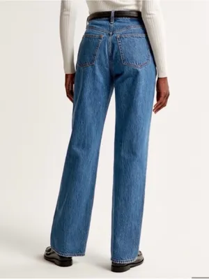 Abercrombie & Fitch The Loose High Rise size 2 dark denim jeans straight EUC thumbnail 3