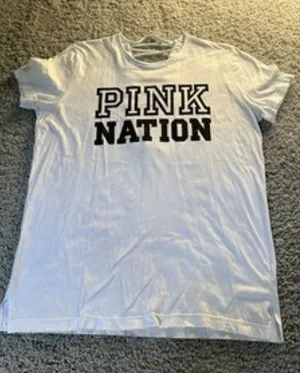 PINK Victoria's Secret White Lace Up Short Sleeve Graphic Tee Large thumbnail 1