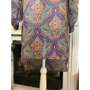 Bobeau Sheer Paisley Tunic Dress Womens Medium Roll Tab Sleeve‎ thumbnail 2