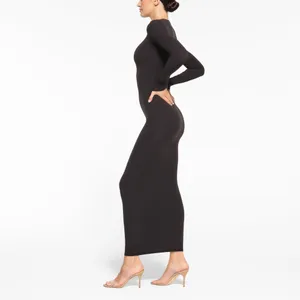 SKIMS Fits Everybody Crew Neck Long Sleeve Maxi Dress Black S NWT ( sold out) thumbnail 2