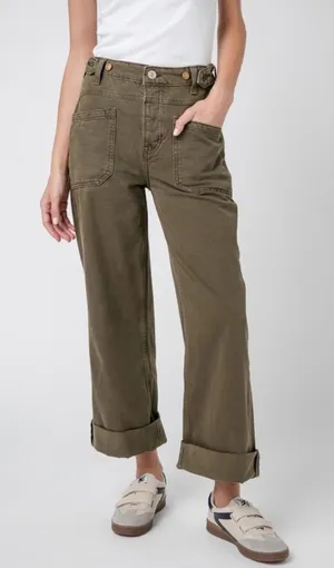 FREE PEOPLE We The‎ Free Palmer Cuffed Jeans Army green sz 32 thumbnail 1