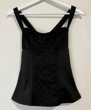 DNA Couture Women’s Crisscross Back Mock Corset Lace Tank Top Black NWOT thumbnail 1