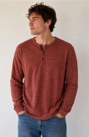 Banana Republic Men’s Large Henley Shirt Rust Red Brown Long Sleeve Lightweight thumbnail 1