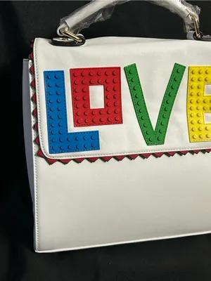 Unbranded White Top-Handle Lego Design Love Accent Satchel Shoulder Bag NWT thumbnail 5