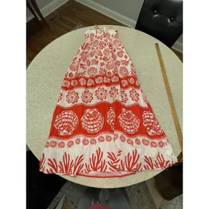 Calypso‎ St Barth Maxi Dress Red White Linen Blend Shells Boho Resort Size XS thumbnail 5