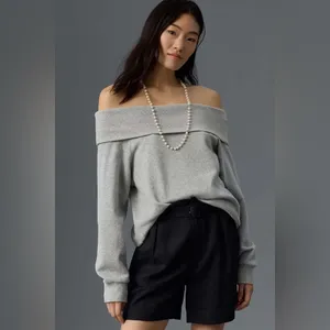 NATION LTD Barbie Off The‎ Shoulder Top Heather Grey Size Large 100% Cotton thumbnail 3