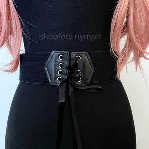 Black Y2K Lace Up Corset Stretch Wide Waist Belt, Fits Up to 27 Inches, X7GA1312 thumbnail 2